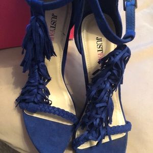 Blue fringe heels